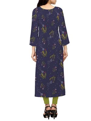 blue crepe straight kurta - 12823350 - Standard Image - 3