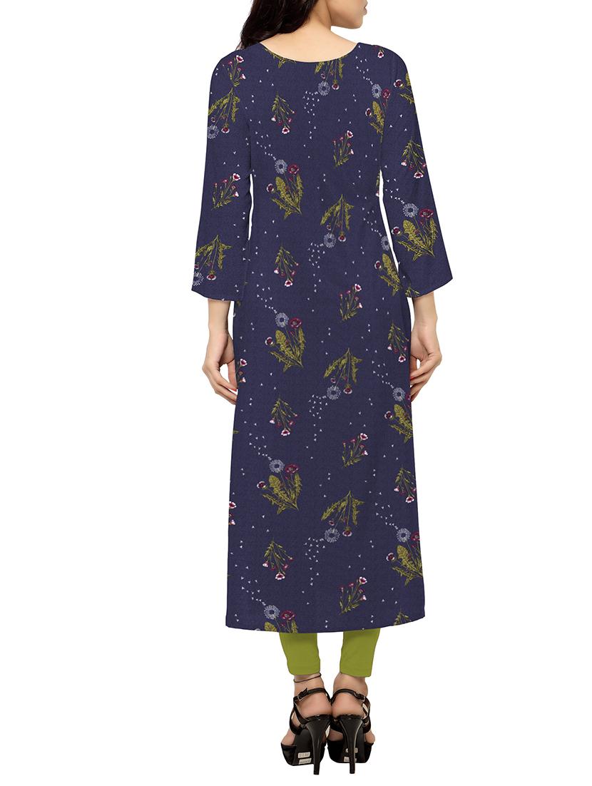 blue crepe straight kurta - 12823350 - Zoom Image - 3