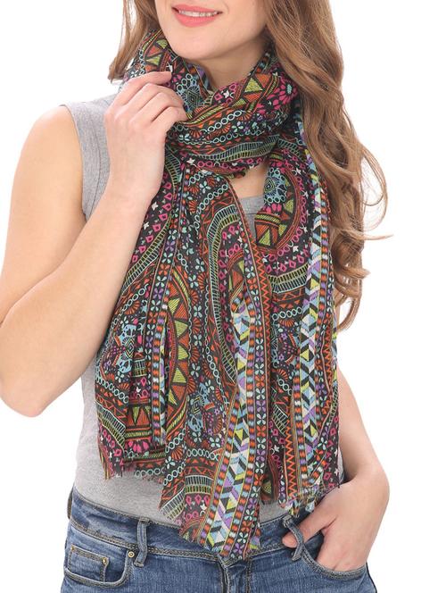 Multicoloured printed polyester scarf - 12833895 - Very Small Image - 1