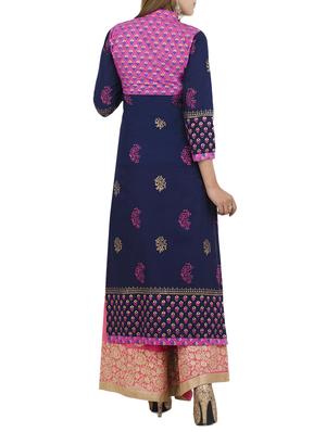 blue cotton straight kurta - 12838404 - Standard Image - 3