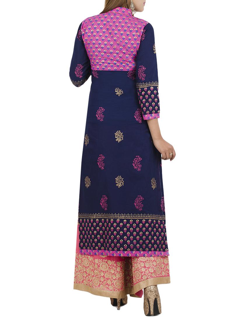 blue cotton straight kurta - 12838404 - Zoom Image - 3