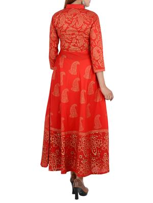 Red cotton flared kurta - 12838428 - Standard Image - 3