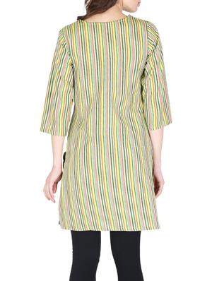 yellow striped cotton kurti - 12841866 - Standard Image - 3
