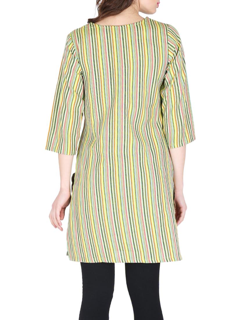 yellow striped cotton kurti - 12841866 - Zoom Image - 3
