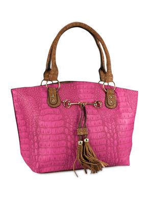 pink textured leatherette handbag with fringes - 1284629 - Standard Image - 3