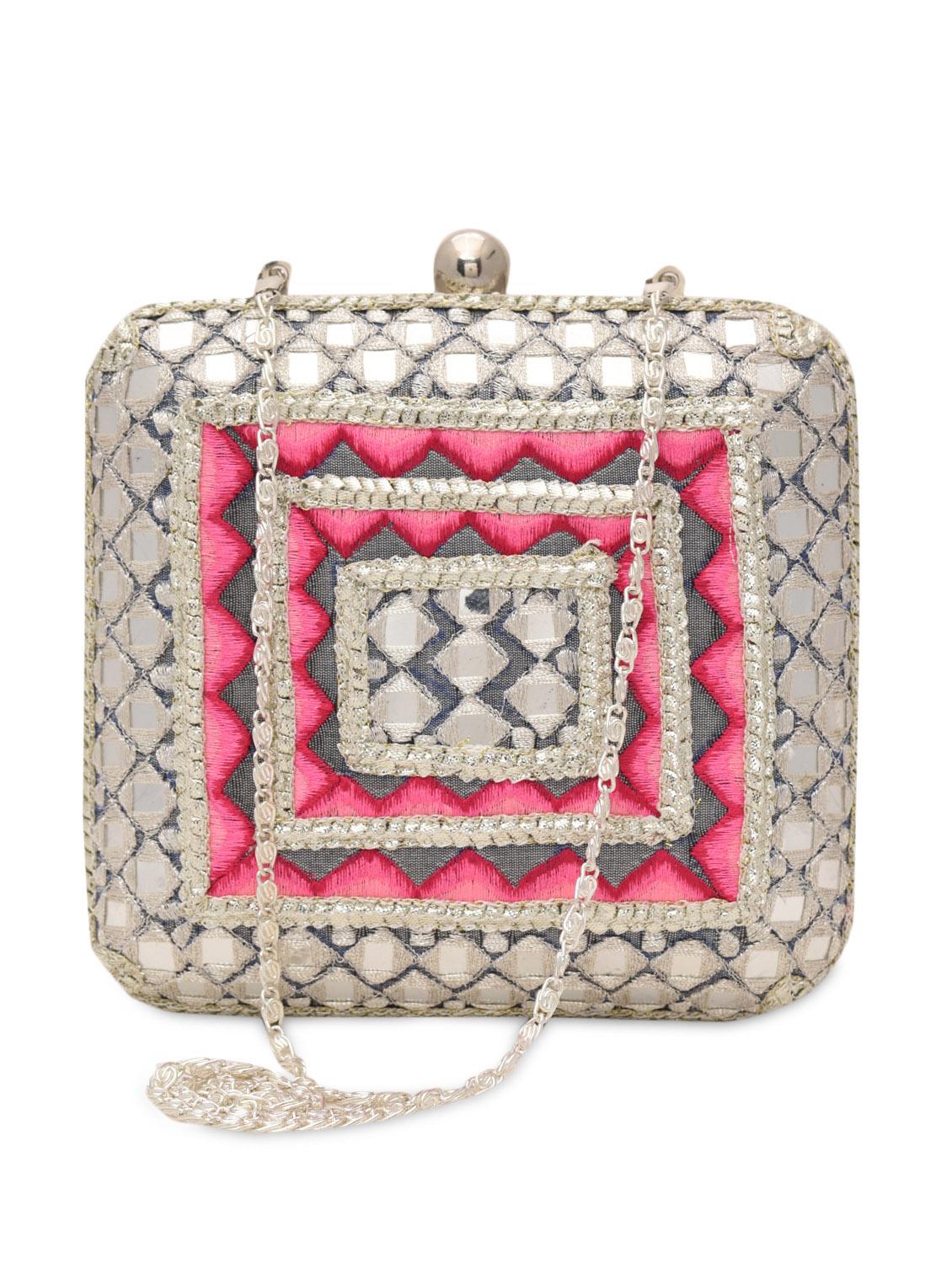 silver polyester mirror work box clutch - 1286762 - Zoom Image - 6