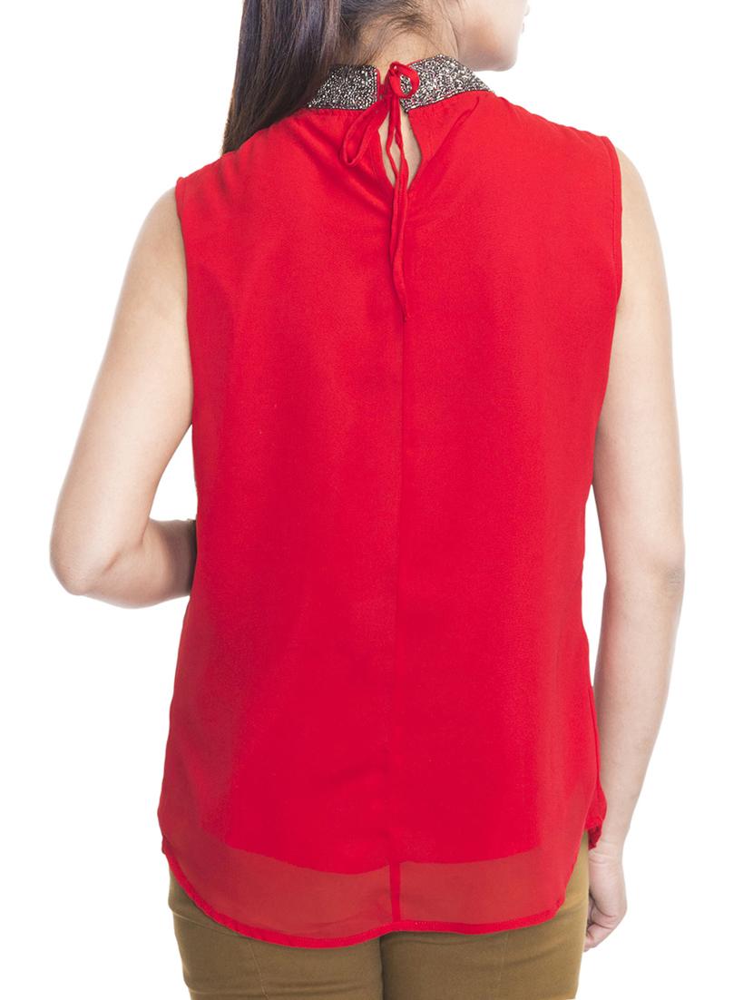 red embellished georgette regular top - 12880292 - Zoom Image - 3