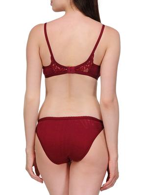 maroon cotton bra and panty set - 12884093 - Standard Image - 3