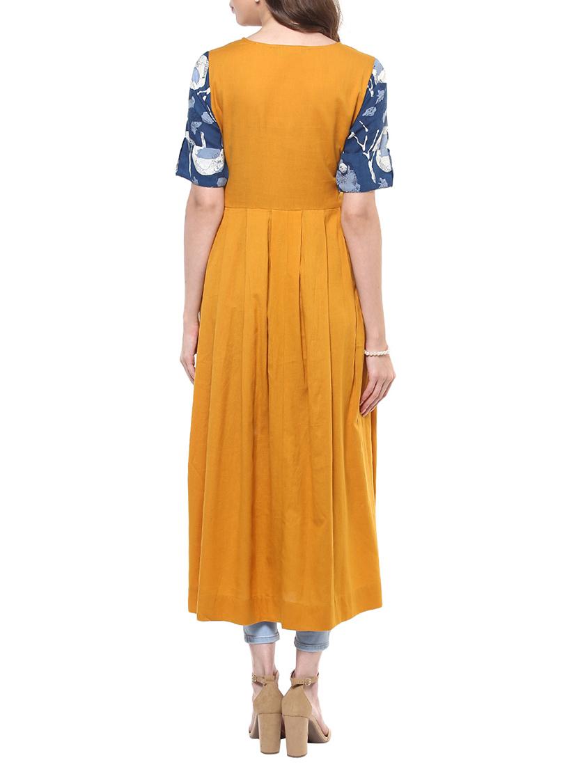 mustard high slit kurta - 12886121 - Zoom Image - 3