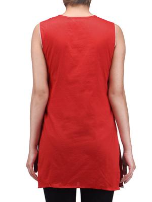 red Chanderi cotton Straight Kurti - 1289691 - Standard Image - 3