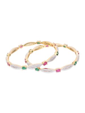 CZ Stones Embellished Golden Bangles Set For Women - 12901856 - Standard Image - 3