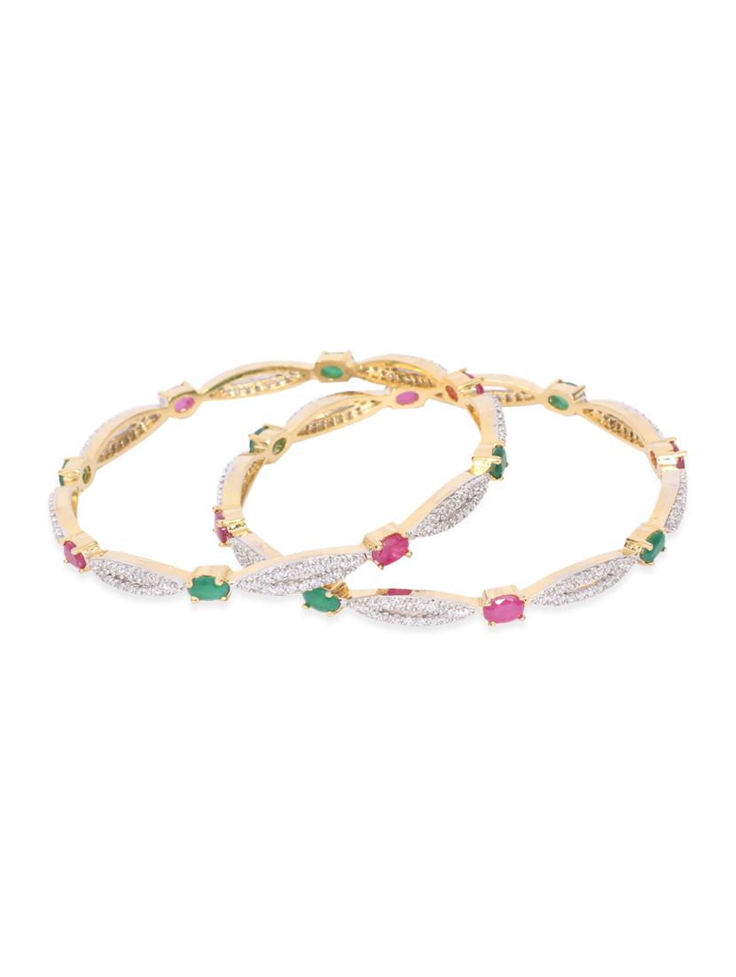 CZ Stones Embellished Golden Bangles Set For Women - 12901856 - Zoom Image - 3