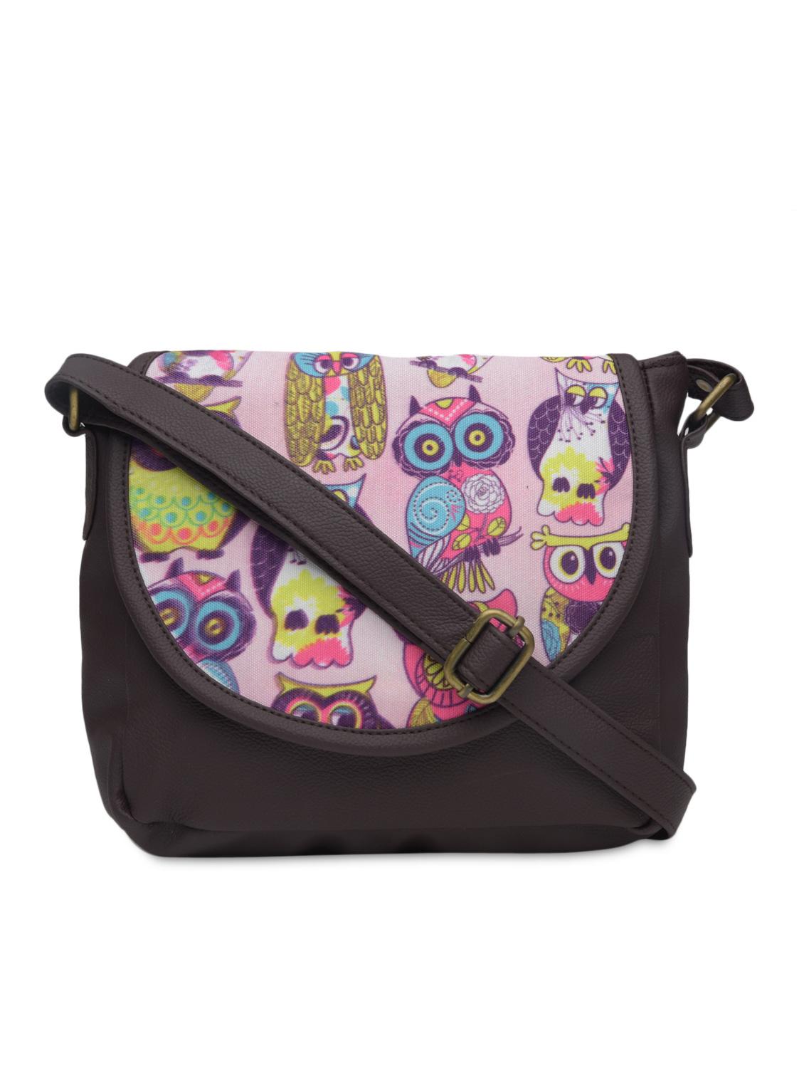 charcoal brown owl printed faux leather handbag - 1290615 - Zoom Image - 6