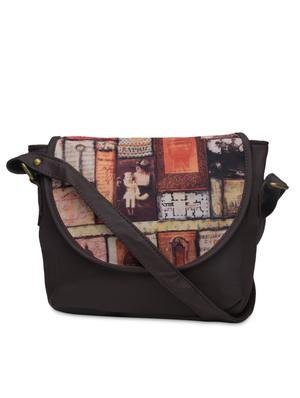 charcoal brown printed faux leather handbag - 1290617 - Standard Image - 6