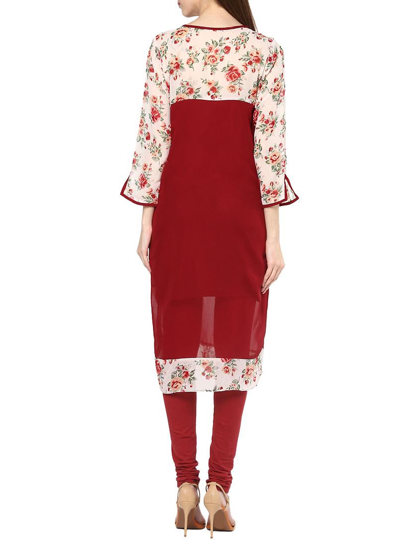 maroon georgette straight kurta - 12919438 - Zoom Image - 3