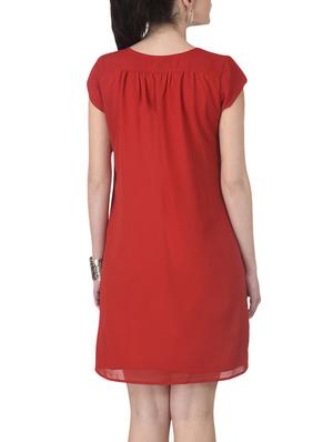 red georgette ruffle dress - 12919738 - Standard Image - 3