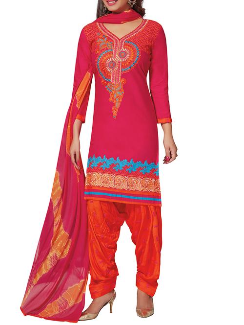 pink embroidered unstiched patiyala suits - 12922624 - Very Small Image - 1