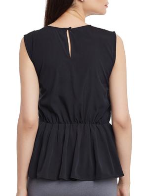 black crepe round neck top - 12926428 - Standard Image - 3