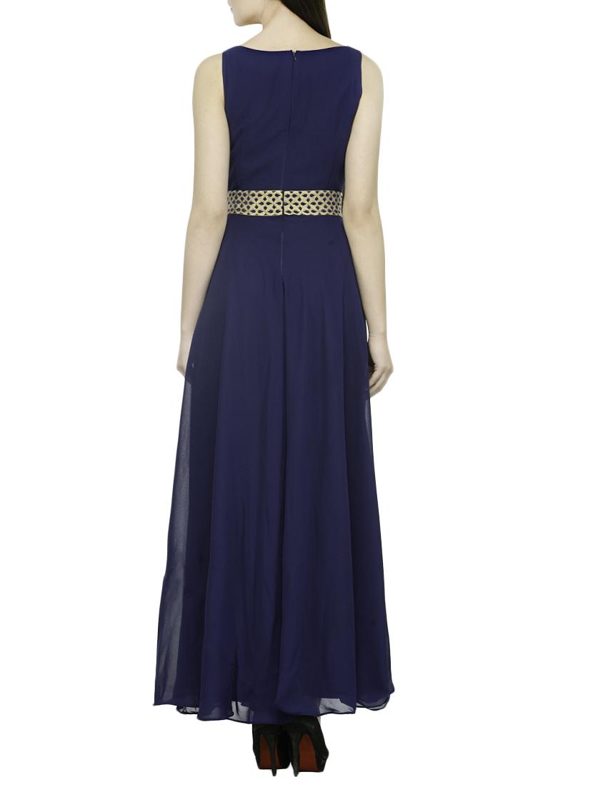 blue georgette stitched gown - 12933526 - Zoom Image - 3