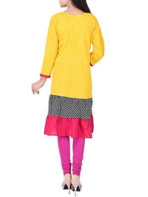 yellow cotton tiered kurta - 12948512 - Standard Image - 3