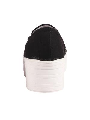 black faux leather plimsolls casual shoes - 12952952 - Standard Image - 3