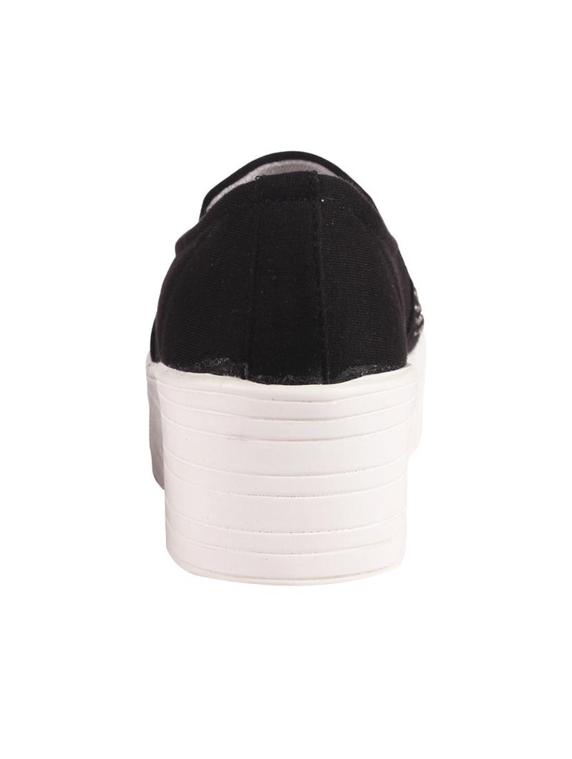 black faux leather plimsolls casual shoes - 12952952 - Zoom Image - 3