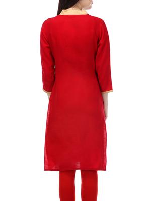 red poly cotton straight kurta - 12953571 - Standard Image - 3