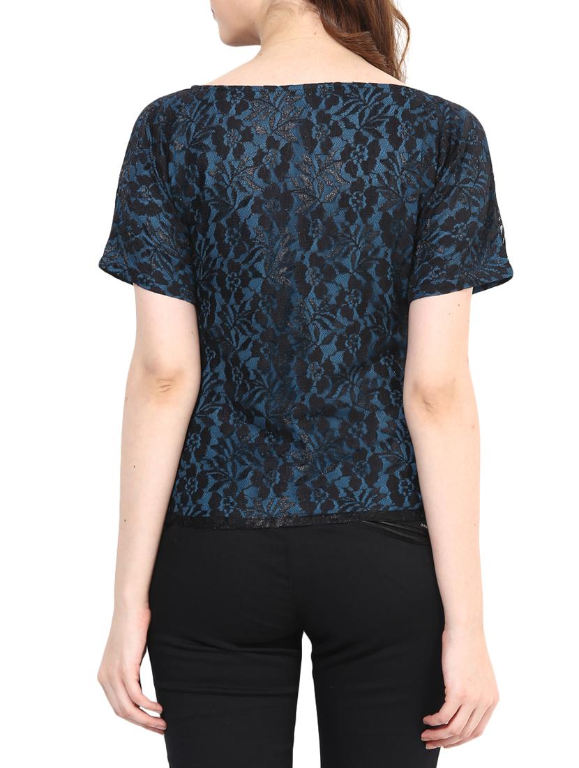 floral lace boat neck top - 1295816 - Zoom Image - 3