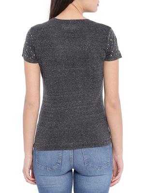 round neck embellished melange top - 12984480 - Standard Image - 3