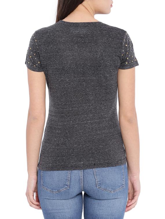 round neck embellished melange top - 12984480 - Zoom Image - 3