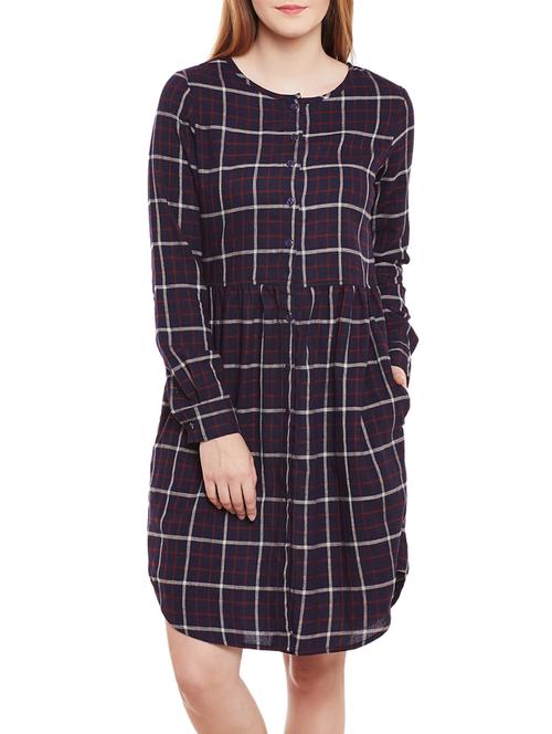 navy blue checkered cotton dress - 12998852 - Very Small Image - 1