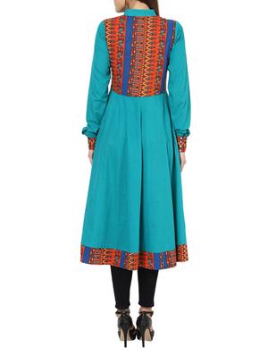blue cotton anarkali kurta - 13000395 - Standard Image - 3