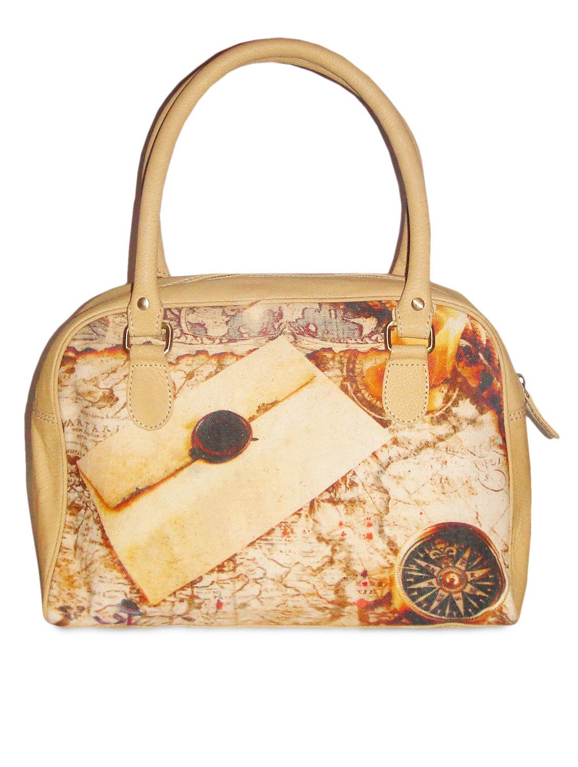 beige bicycle and navigator printed canvas handbag - 1300046 - Zoom Image - 3