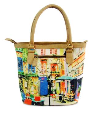 multicoloured printed canvas and leatherette tote - 1300076 - Standard Image - 3