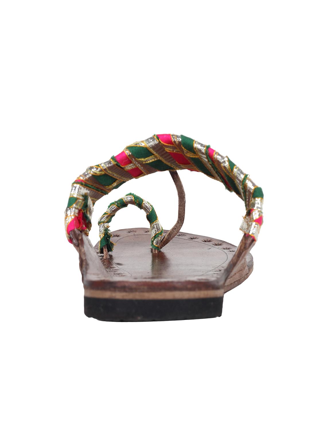 multi colored one toe kolhapuri - 13001860 - Zoom Image - 3