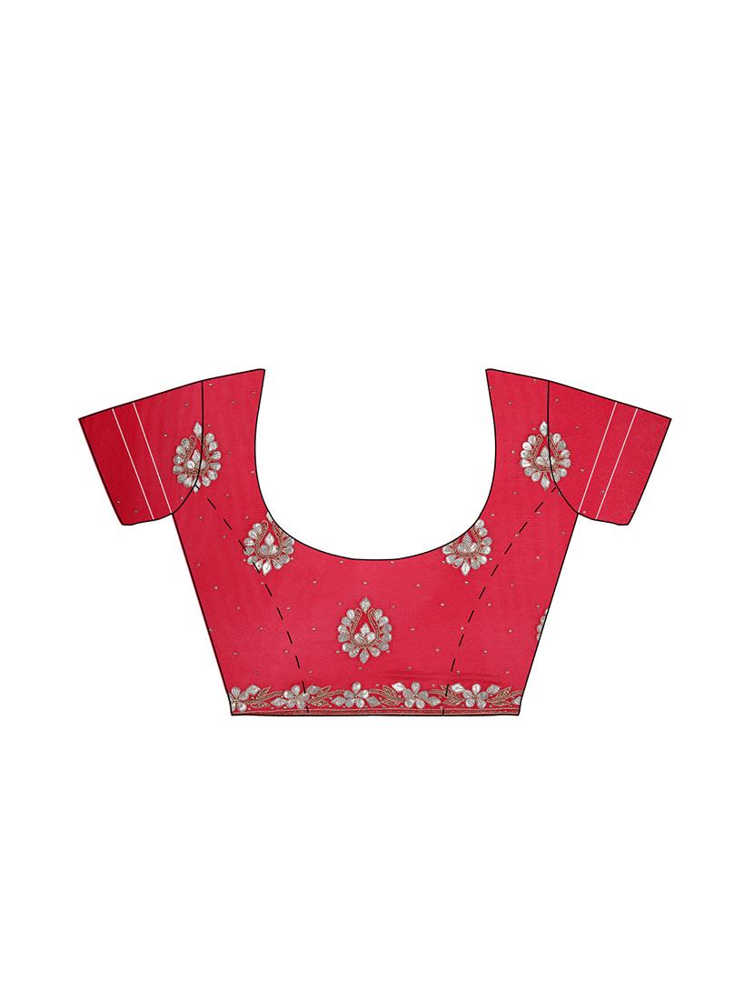 red chiffon gota patti saree with blouse - 13014959 - Zoom Image - 3