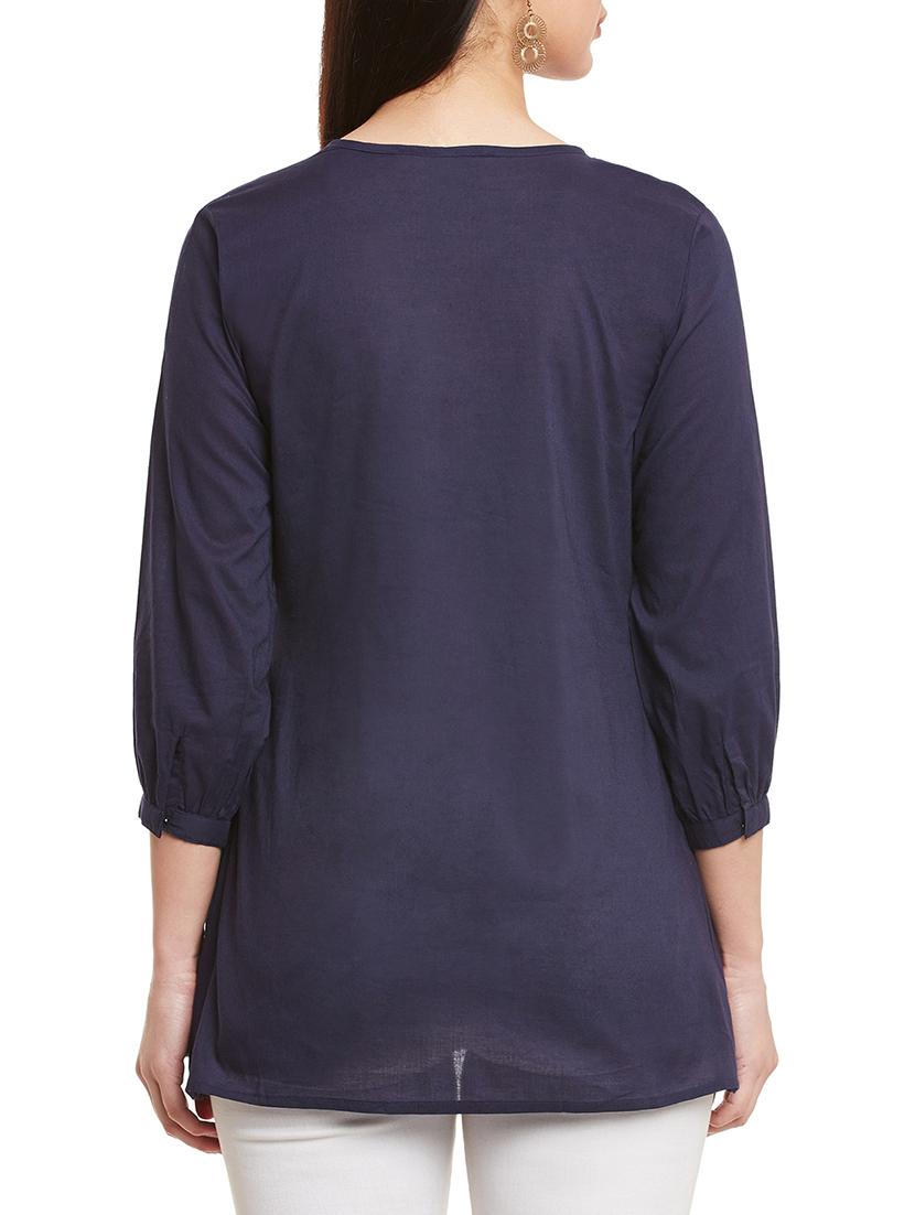 navy blue embroidered cotton tunic - 13023300 - Zoom Image - 3