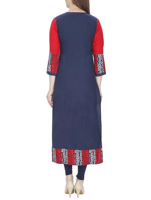 red cotton printed straight kurta - 13024901 - Standard Image - 3