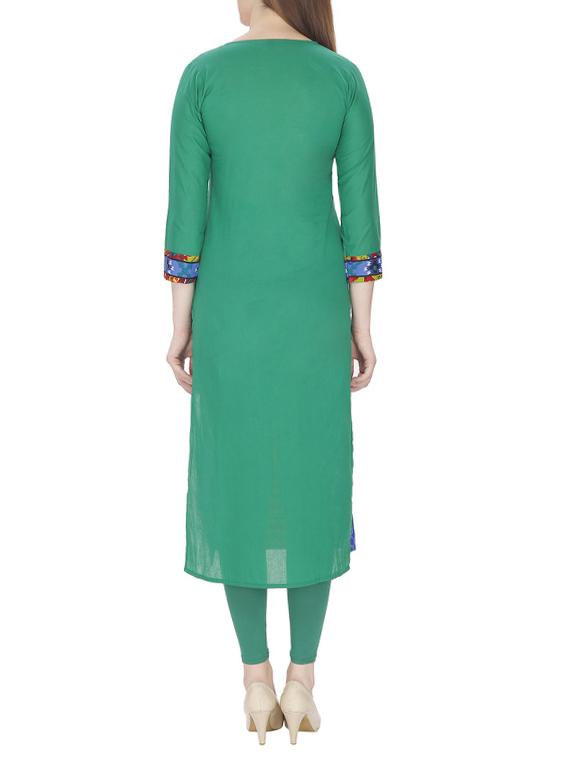 multi colored cotton embroidered long kurta - 13024926 - Zoom Image - 3