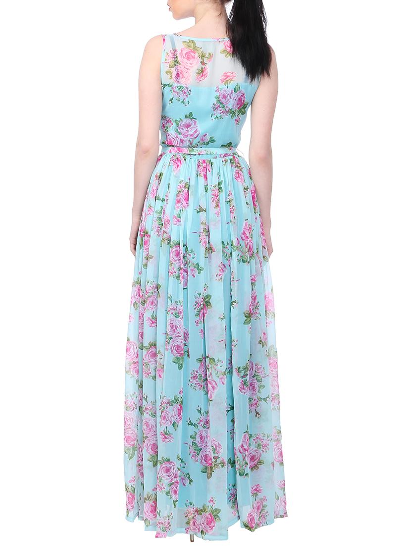 light blue floral printed chiffon dress - 13036658 - Zoom Image - 3