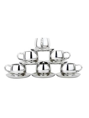 Homeish Metallo Stainless Steel Double Walled Cup & Saucer Set of 6 (Round, 6x80ml) - 13044077 - Standard Image - 3