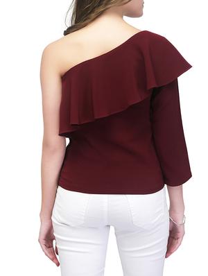 ruffle trim single shoulder top - 13048169 - Standard Image - 3