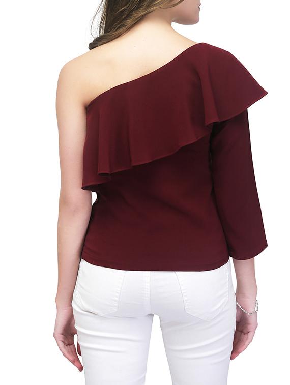 ruffle trim single shoulder top - 13048169 - Zoom Image - 3