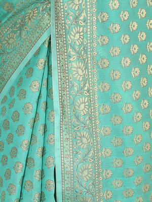 Zari floral banarasi saree with blouse - 13056380 - Standard Image - 3