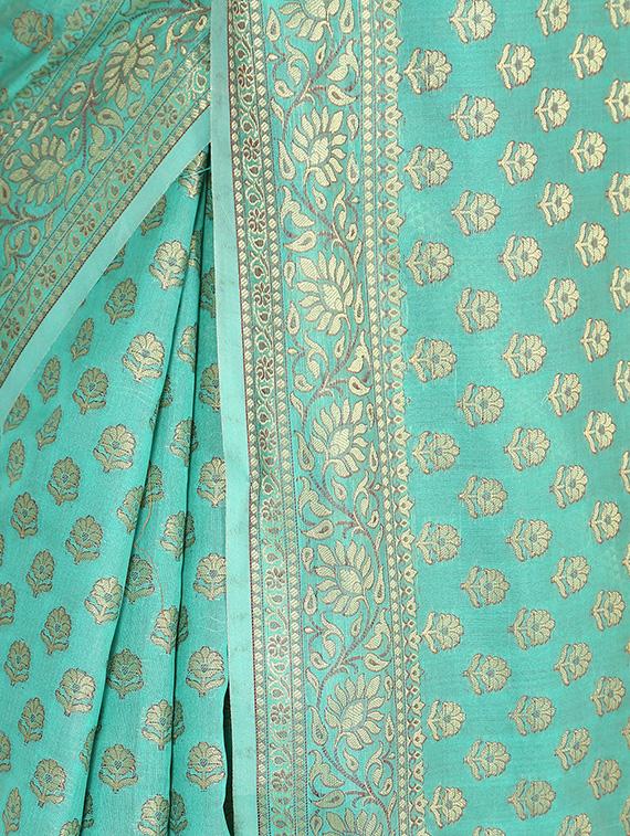 Zari floral banarasi saree with blouse - 13056380 - Zoom Image - 3