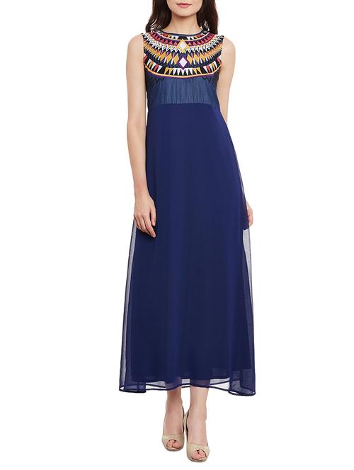 blue embroidered georgette maxi dress - 13061122 - Standard Image - 1