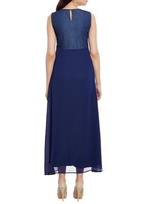 blue embroidered georgette maxi dress - 13061122 - Standard Image - 3
