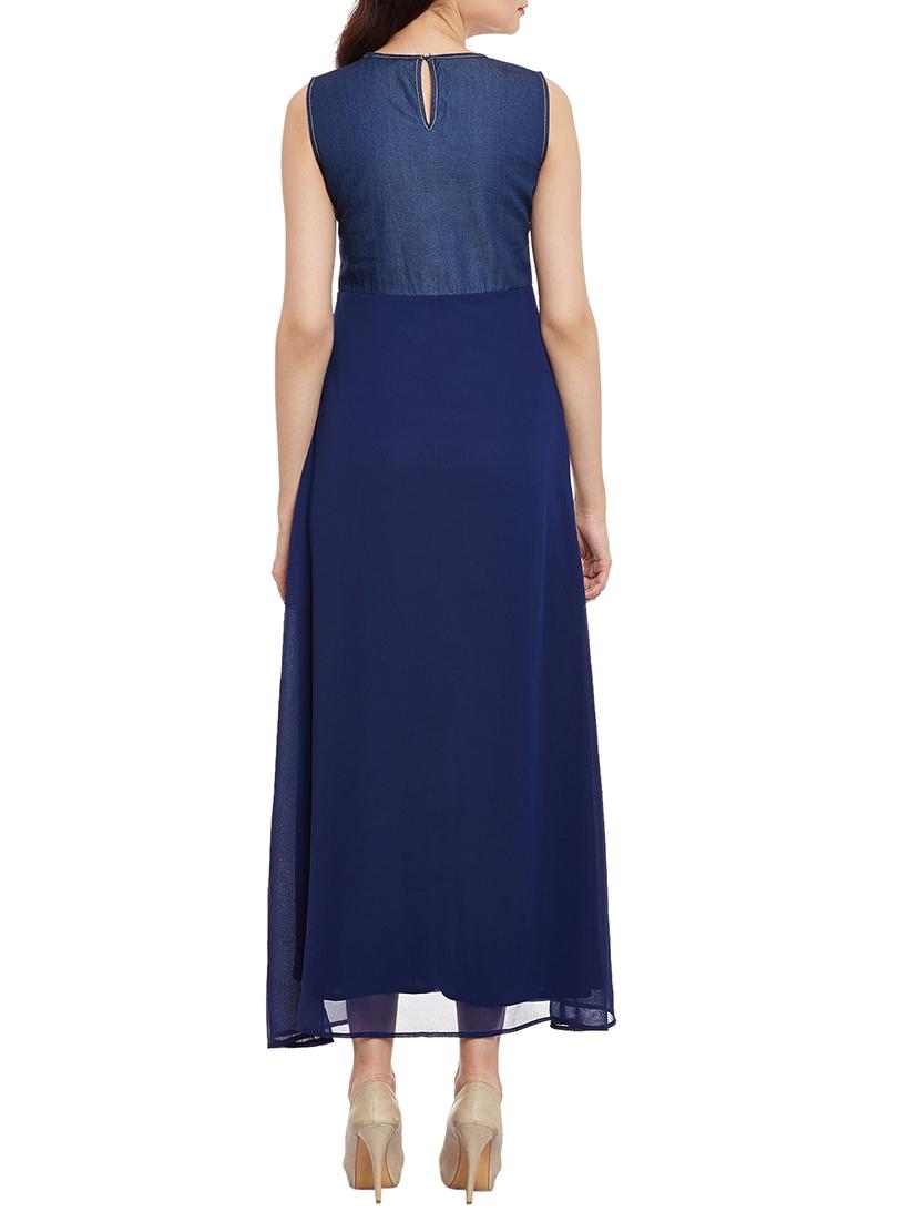 blue embroidered georgette maxi dress - 13061122 - Zoom Image - 3
