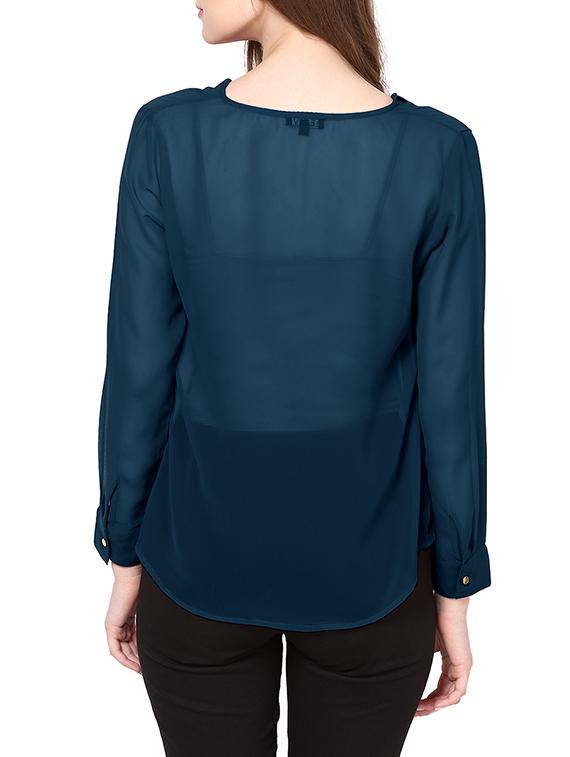 lapel neck sheer top - 1306184 - Zoom Image - 3