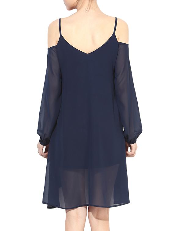 blue georgette off shoulder gypsy dress - 1306189 - Zoom Image - 3
